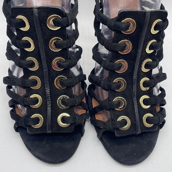 Givenchy Zenaide Suede Nautical Eyelet Heels Caged Gladiator Black Size 38 8 - Picture 2 of 13
